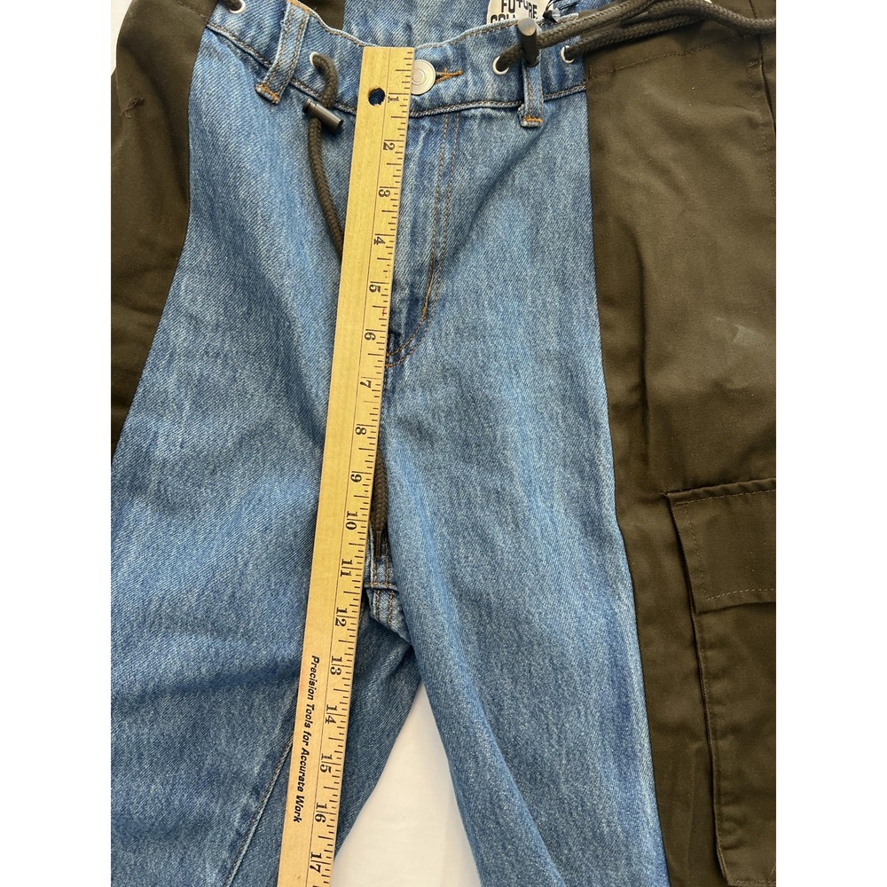 Future Collective Pants Womens 6 Blue Denim Olive Cargo Colorblock Utility - Picture 3 of 8